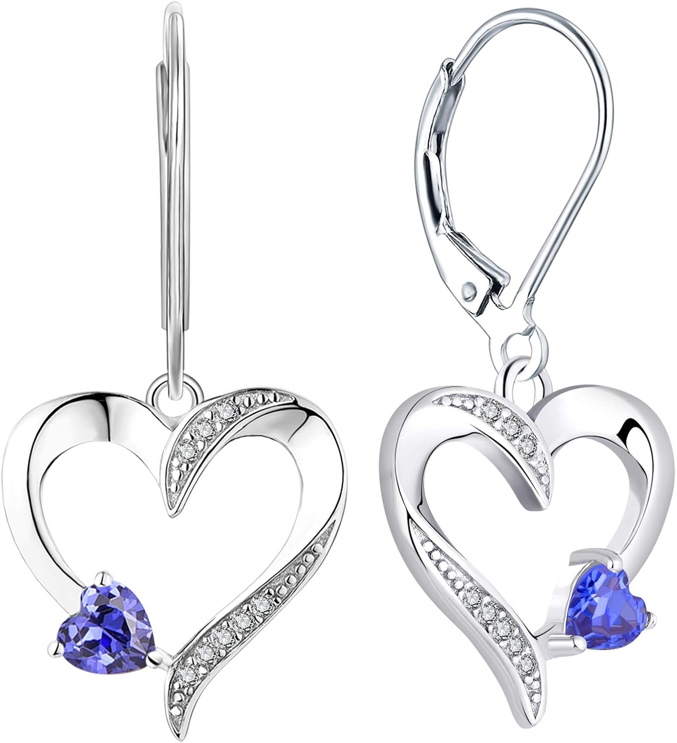 Heart Earrings Sterling Silver Love Heart Dangle Drop Earrings Birthstone Leverback Jewelry for Women
