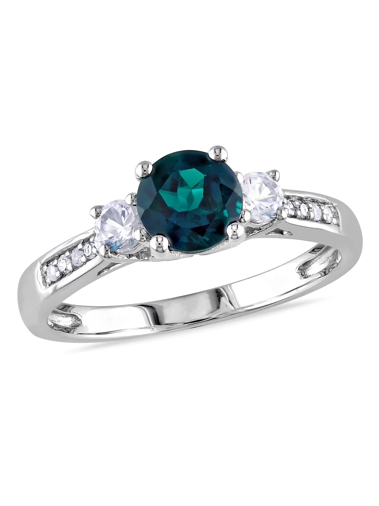 Women'S Created Sapphire and Created Emerald 10K White Gold Ring