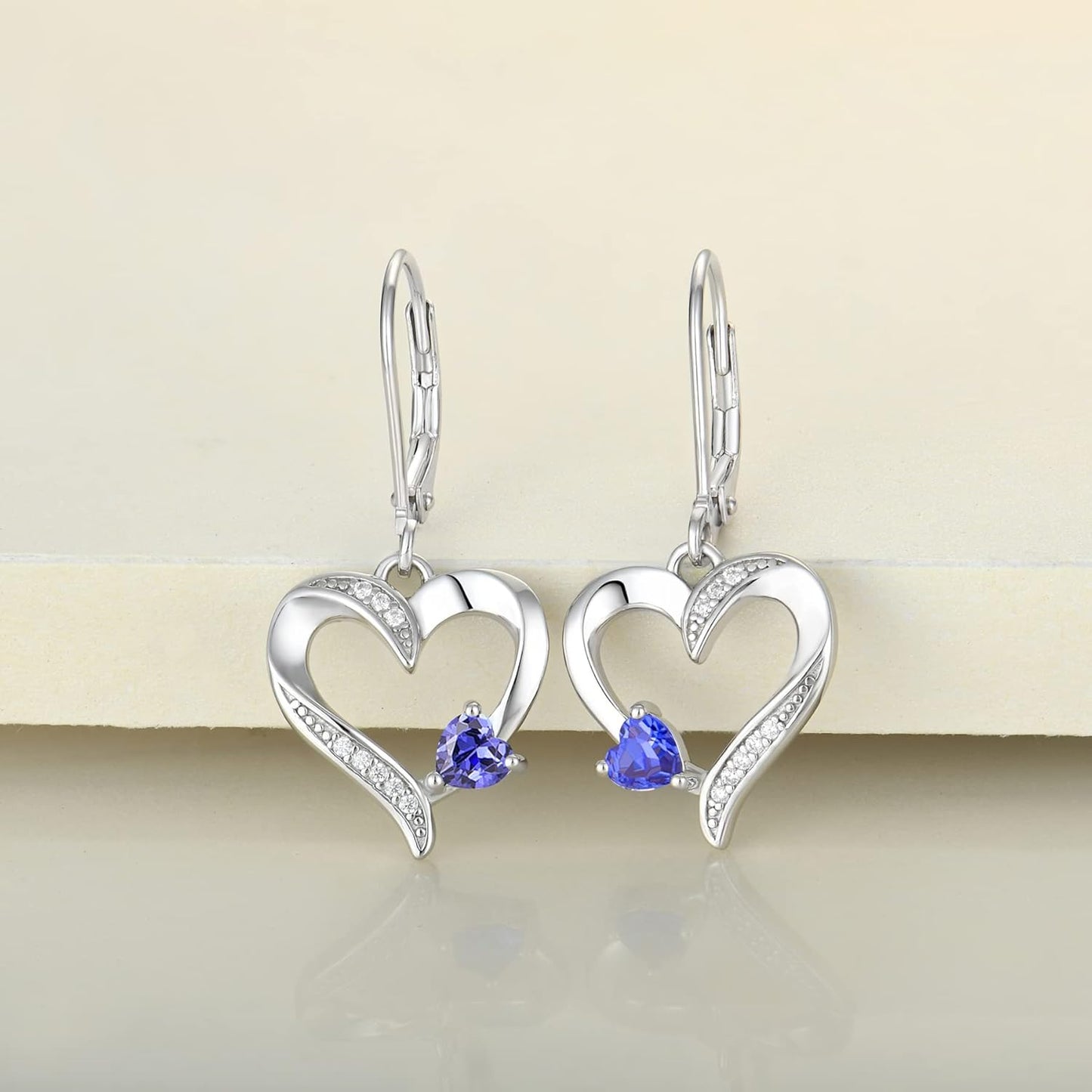 Heart Earrings Sterling Silver Love Heart Dangle Drop Earrings Birthstone Leverback Jewelry for Women