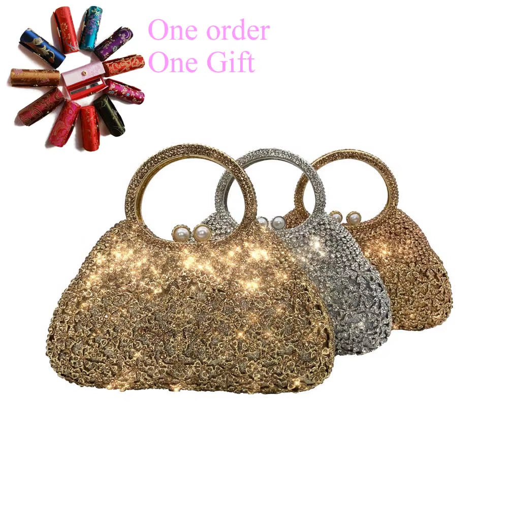 Ladies Rhinestone Handbag Hollow Out Crystal Purse Diamond Women Evening Clutch Bags for Wedding Party