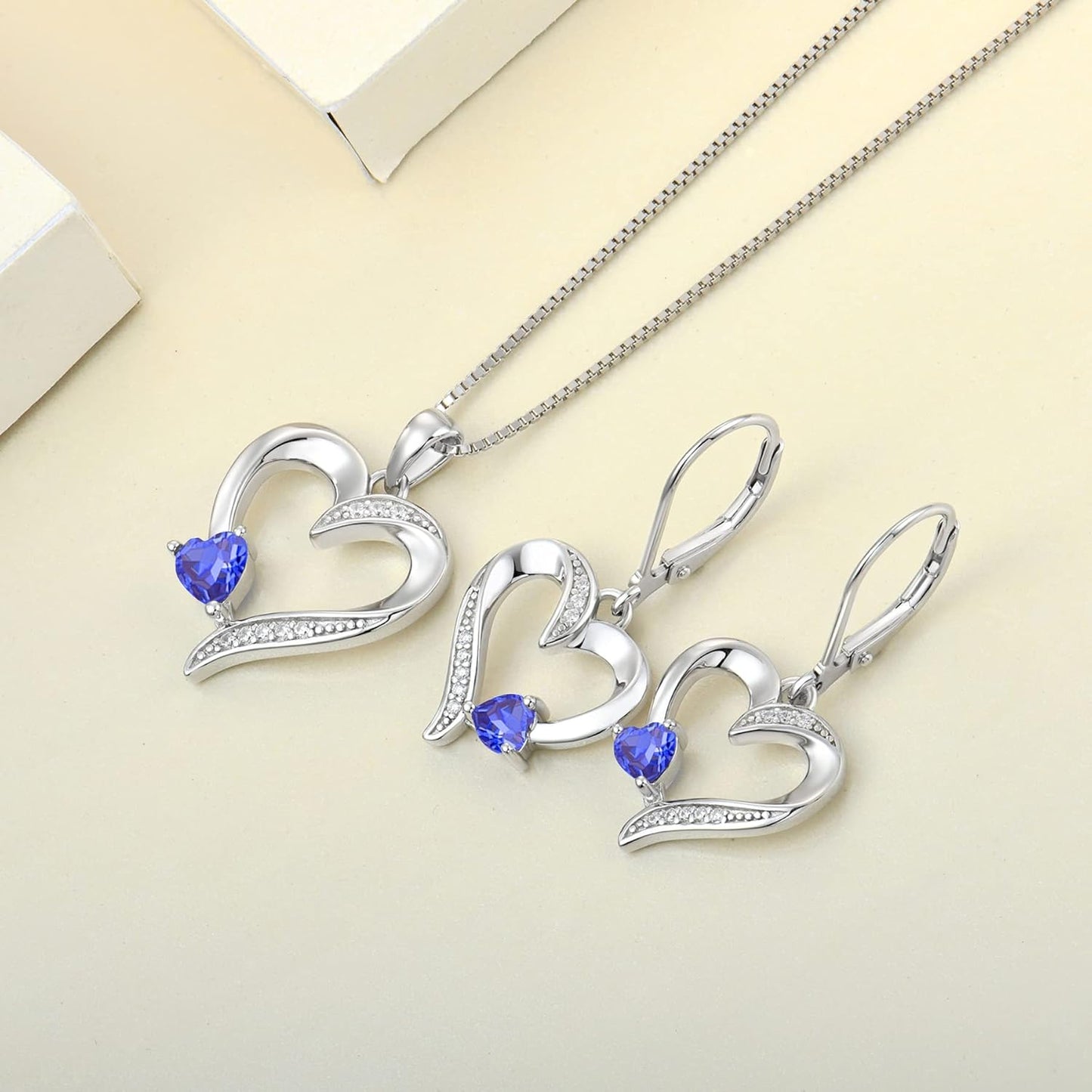 Heart Earrings Sterling Silver Love Heart Dangle Drop Earrings Birthstone Leverback Jewelry for Women