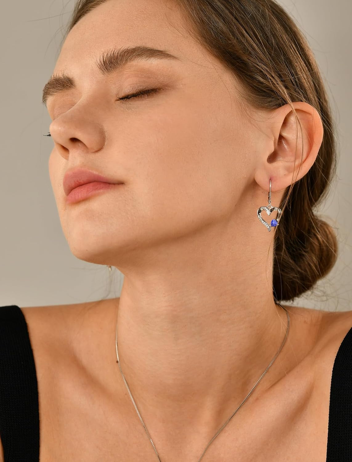 Heart Earrings Sterling Silver Love Heart Dangle Drop Earrings Birthstone Leverback Jewelry for Women