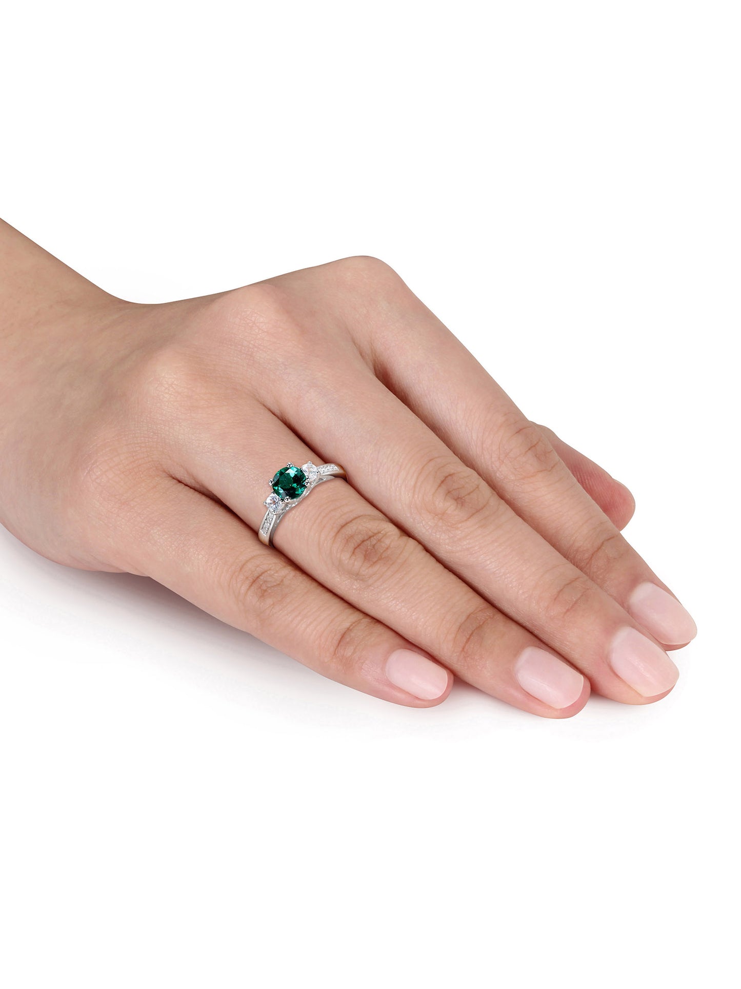 Women'S Created Sapphire and Created Emerald 10K White Gold Ring