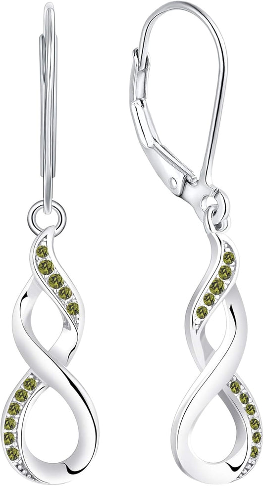 Dangle Drop Infinity Earrings 925 Sterling Silver Leverback Earrings 18K White Gold Jewelry for Women