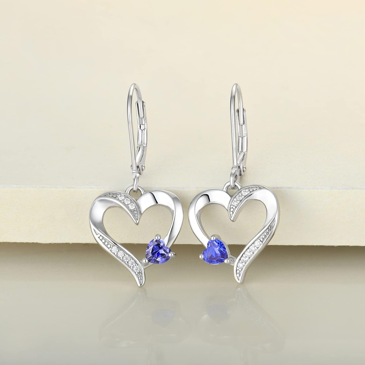 Heart Earrings Sterling Silver Love Heart Dangle Drop Earrings Birthstone Leverback Jewelry for Women