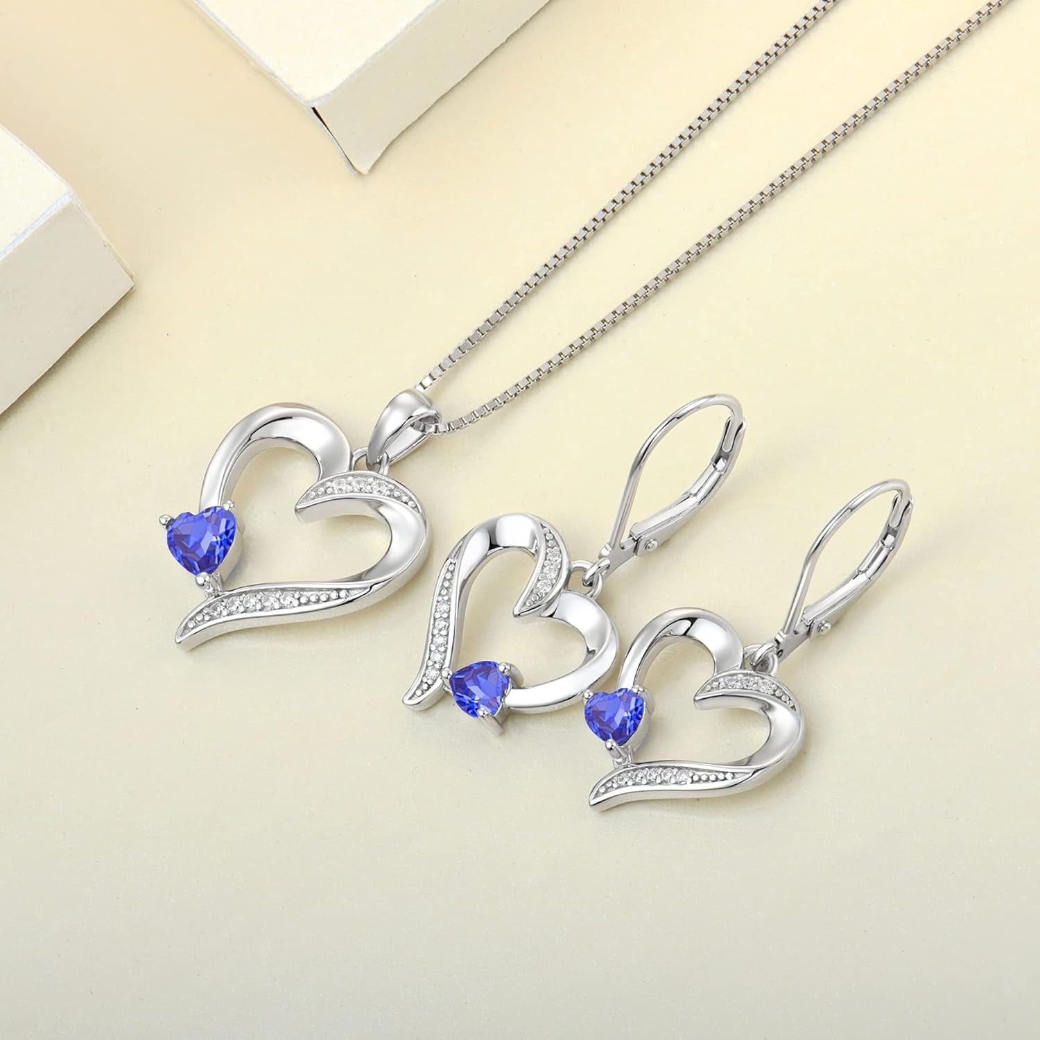 Heart Earrings Sterling Silver Love Heart Dangle Drop Earrings Birthstone Leverback Jewelry for Women